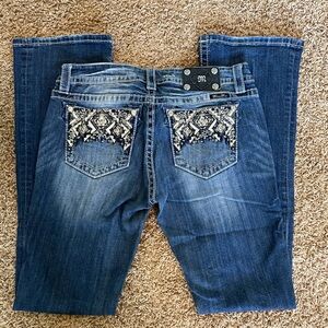 Miss Me Blue Boot Cut Jeans with Embellished Pockets